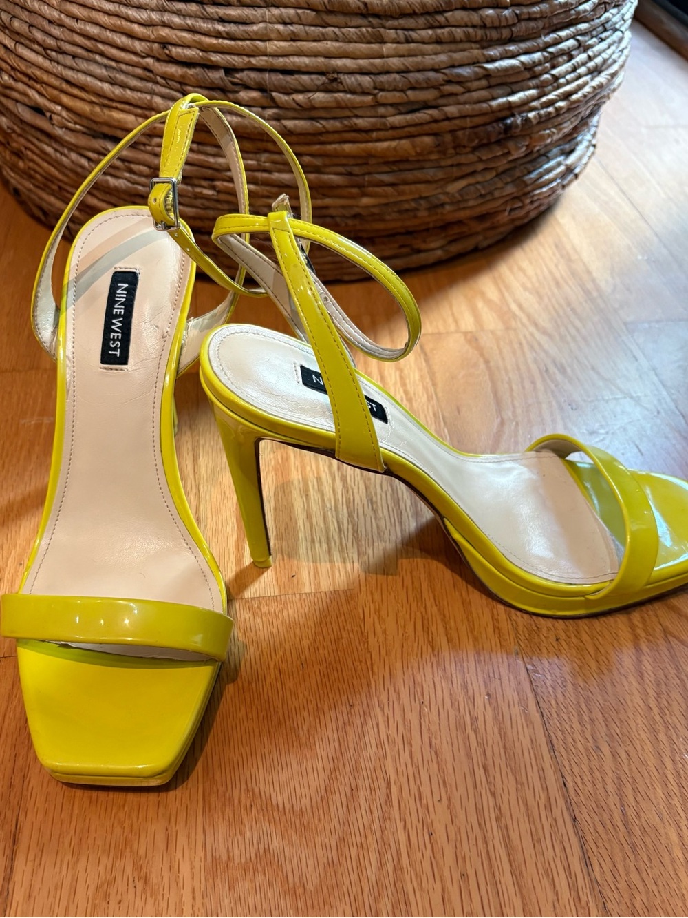 Nine West Bright Yellow Patent Ankle-Strap Heels - Size 9.5M